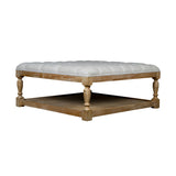 Tufted Coffee Table Ottoman Oak French Linen Living Room