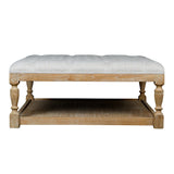 Tufted Coffee Table Ottoman Oak French Linen Living Room