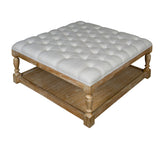 Tufted Coffee Table Ottoman Oak French Linen Living Room